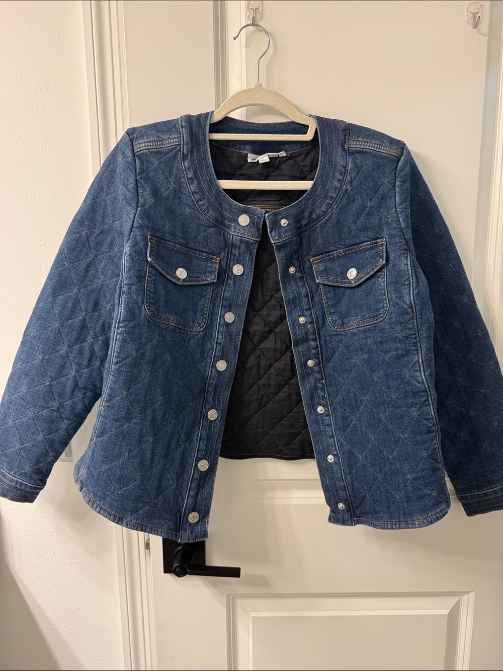 Chico's Quilted Blue Denim Jean Jacket